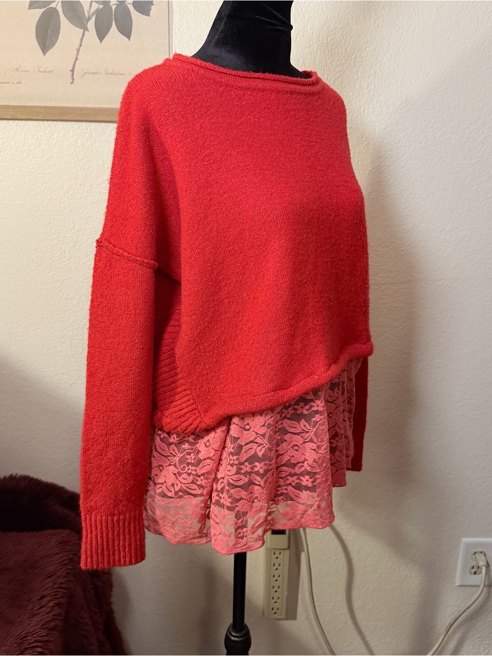 Red Lacy Tunic Peplum Sweater